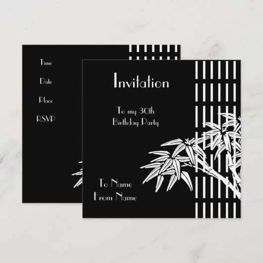 Uitnodiging Zwart Wit Aziatische Bamboe (Voorkant / Achterkant)