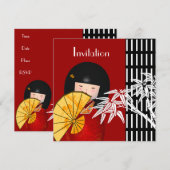 Uitnodiging Zwart Wit Aziatische Bamboe (Voorkant / Achterkant)