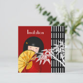 Uitnodiging Zwart Wit Aziatische Bamboe (Staand voorkant)