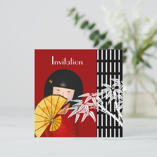 Uitnodiging Zwart Wit Aziatische Bamboe (Staand voorkant)