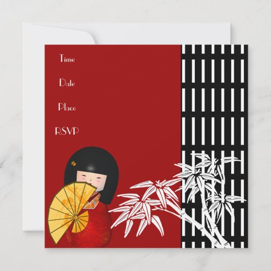 Uitnodiging Zwart Wit Aziatische Bamboe (Achterkant)