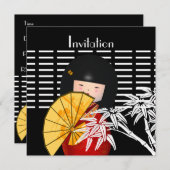 Uitnodiging Zwart Wit Aziatische Bamboe (Voorkant / Achterkant)