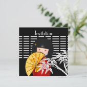 Uitnodiging Zwart Wit Aziatische Bamboe (Staand voorkant)