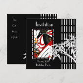 Uitnodiging Zwart Wit Aziatische Bamboe (Voorkant / Achterkant)