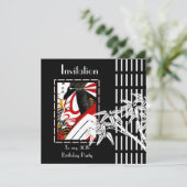 Uitnodiging Zwart Wit Aziatische Bamboe (Staand voorkant)