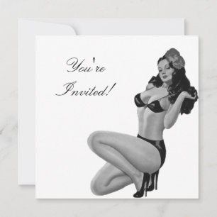 Uitnodiging Zwart & Wit Stijl Pin-Up Meisje 20