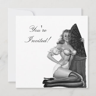 Uitnodiging Zwart & Wit Stijl Pin-Up Meisje 21