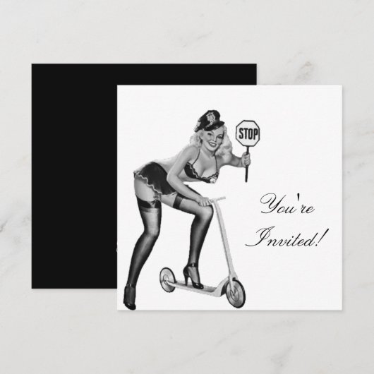 Uitnodiging zwart-wit stijlpop-up meisje 1 (Voorkant / Achterkant)