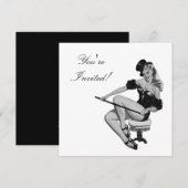 Uitnodiging zwart-wit stijlpop-up meisje 5 (Voorkant / Achterkant)