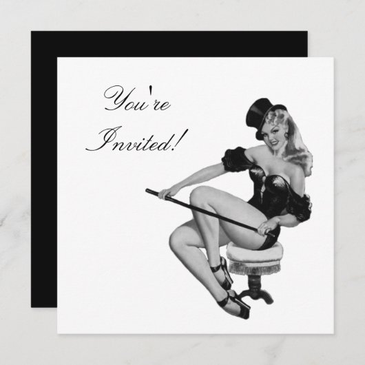 Uitnodiging zwart-wit stijlpop-up meisje 5 (Voorkant / Achterkant)