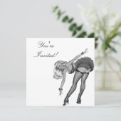 Uitnodiging zwart-wit stijlpop-upmeisje 19 (Staand voorkant)