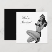 Uitnodiging zwart-wit stijlpop-upmeisje 20 (Voorkant / Achterkant)