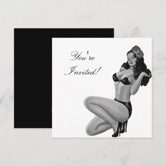 Uitnodiging zwart-wit stijlpop-upmeisje 20 (Voorkant / Achterkant)