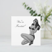 Uitnodiging zwart-wit stijlpop-upmeisje 20 (Staand voorkant)