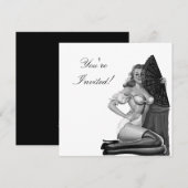 Uitnodiging zwart-wit stijlpop-upmeisje 21 (Voorkant / Achterkant)