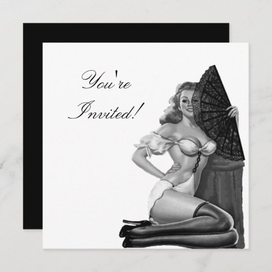 Uitnodiging zwart-wit stijlpop-upmeisje 21 (Voorkant / Achterkant)