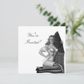 Uitnodiging zwart-wit stijlpop-upmeisje 21 (Staand voorkant)