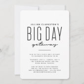 Uitnodiging zwart-wit vrijgezellenreis bruid (Voorkant)