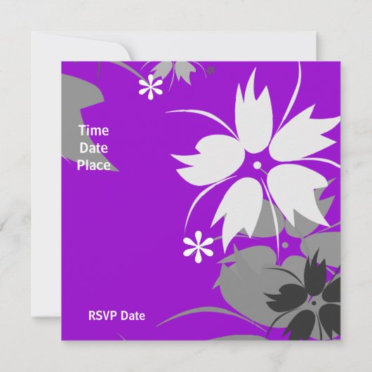 Uitnodiging Zwarte Bow Paarse Floral (Achterkant)