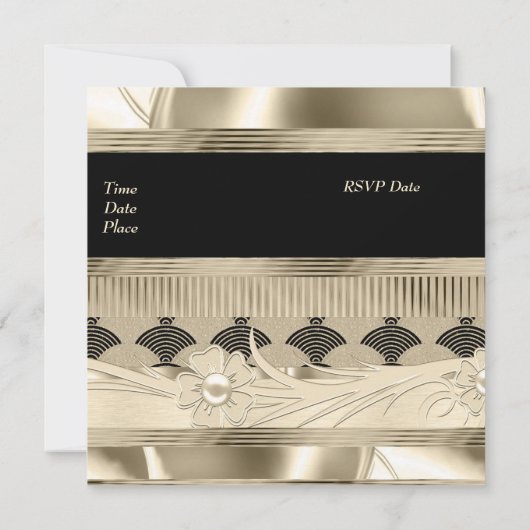 Uitnodiging zwarte dag - lichte gouden kunst Deco (Achterkant)