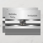 Uitnodiging Zwarte Stripe Birthday Partij (Voorkant / Achterkant)