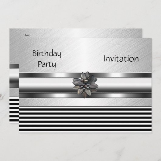 Uitnodiging Zwarte Stripe Birthday Partij (Voorkant / Achterkant)