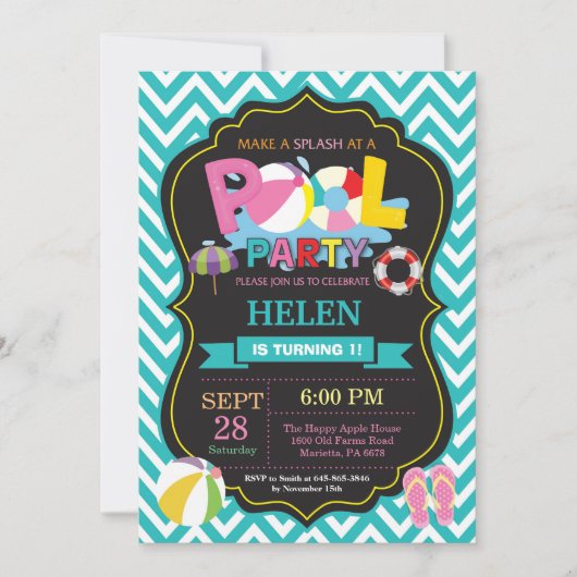 Uitnodiging zwembadfeest Aqua Spetter Spat meisje (Voorkant)