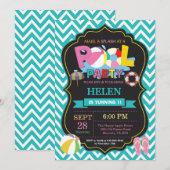 Uitnodiging zwembadfeest Aqua Spetter Spat meisje (Voorkant / Achterkant)