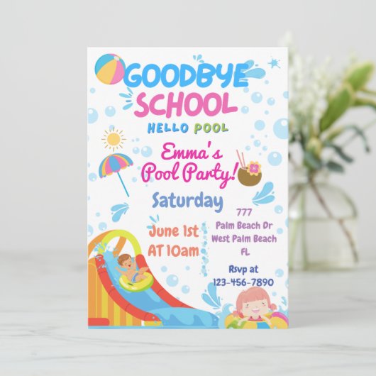 Uitnodiging zwemborrel einde schooljaar  (Staand voorkant)