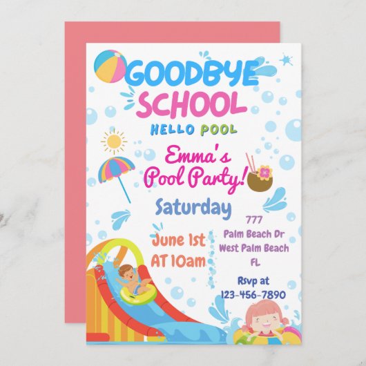 Uitnodiging zwemborrel einde schooljaar  (Voorkant / Achterkant)