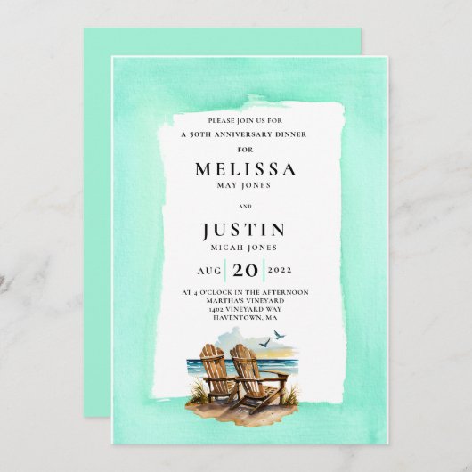 UitnodigingEenvoudige huwelijksverjaardag strand c Kaart (Voorkant / Achterkant)