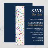 Uitnodigingen 100e verjaardag Save the date Confet (Voorkant / Achterkant)