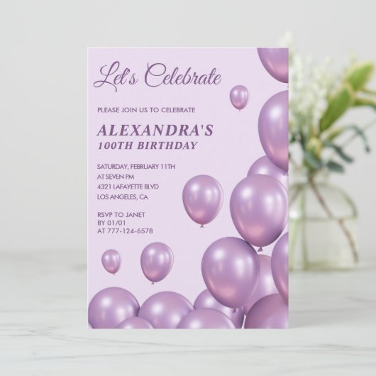 Uitnodigingen 100ste verjaardag Ballonnen Chic Paa (Staand voorkant)