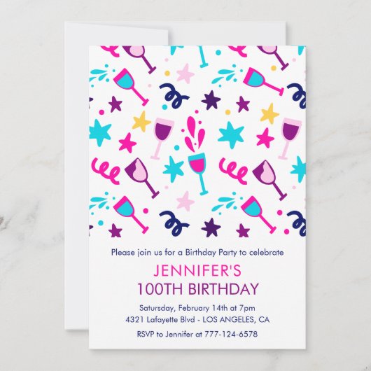 Uitnodigingen 100ste verjaardag Cocktail Modern Ro (Voorkant)