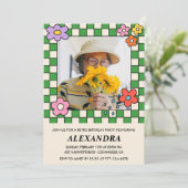 Uitnodigingen 100ste verjaardag Retro Groovy Bloem (Staand voorkant)
