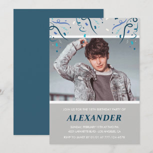 Uitnodigingen 18e verjaardag jongen Confetti Foto 