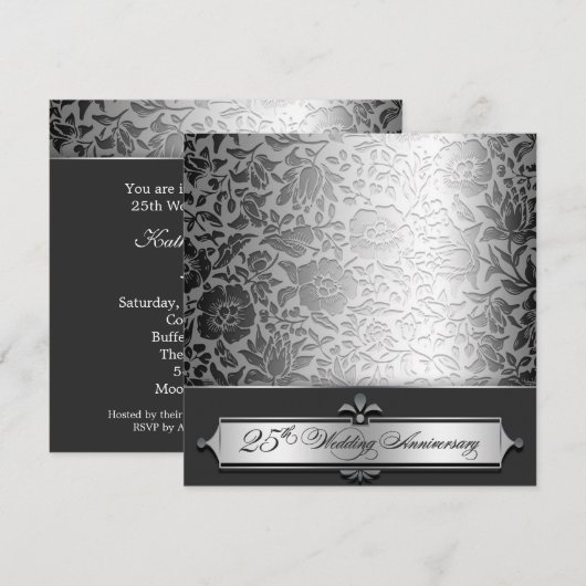 Uitnodigingen 25-jarig huwelijksjubileum chic (Voorkant / Achterkant)