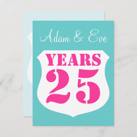 Uitnodigingen 25e trouwdag feest Modern (Voorkant / Achterkant)