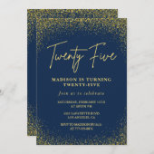 Uitnodigingen 25ste verjaardag Goud Navy Glitter (Voorkant / Achterkant)