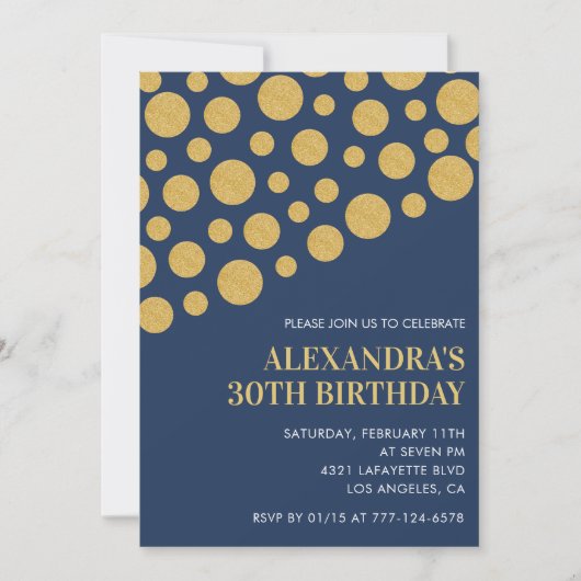Uitnodigingen 30e verjaardag Confetti Goud Navy (Voorkant)