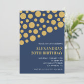 Uitnodigingen 30e verjaardag Confetti Goud Navy (Staand voorkant)