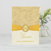 Uitnodigingen 50-jarig jubileum - Gouden monogram (Staand voorkant)