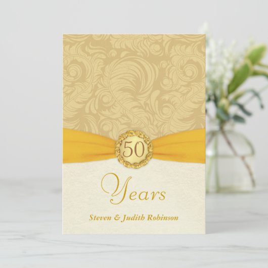 Uitnodigingen 50-jarig jubileum - Gouden monogram (Staand voorkant)