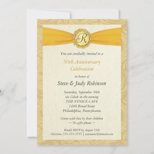 Uitnodigingen 50-jarig jubileum - Gouden monogram (Achterkant)