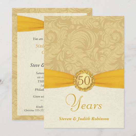 Uitnodigingen 50-jarig jubileum - Gouden monogram (Voorkant / Achterkant)