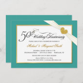 Uitnodigingen 50-jarig jubileum - groenblauw en go (Voorkant / Achterkant)