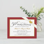Uitnodigingen 50-jarig jubileum - Rood & Goud (Staand voorkant)
