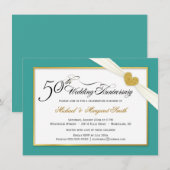 Uitnodigingen 50-jarig jubileum - turkoois & goud (Voorkant / Achterkant)