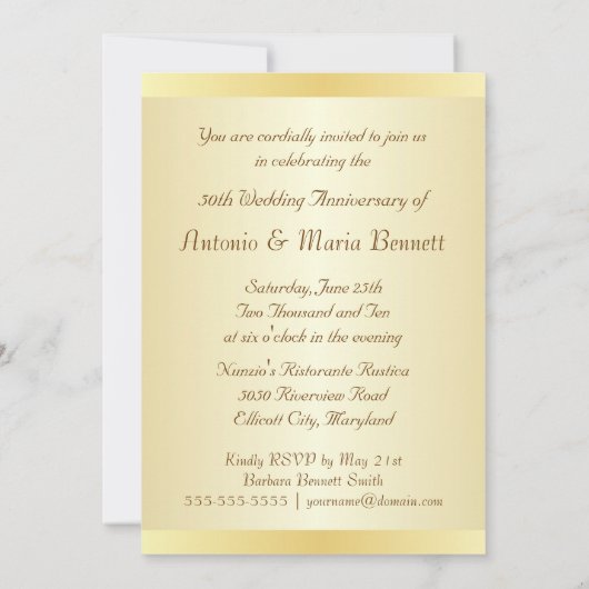 Uitnodigingen 50-jarig jubileumfeest Elegant Goud (Achterkant)