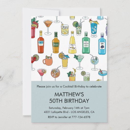 Uitnodigingen 50e verjaardag Cocktail Contemporary (Voorkant)
